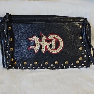Harley-Davidson Black and  Red Leather Embellished Wristlet